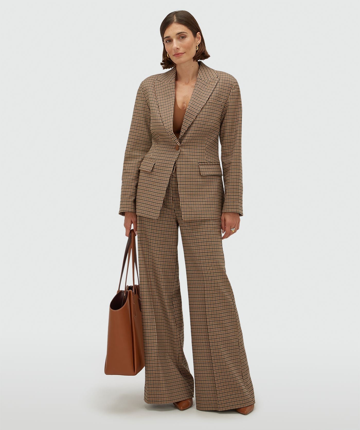 JV-PETRA high waisted wide leg pantalon - brown check