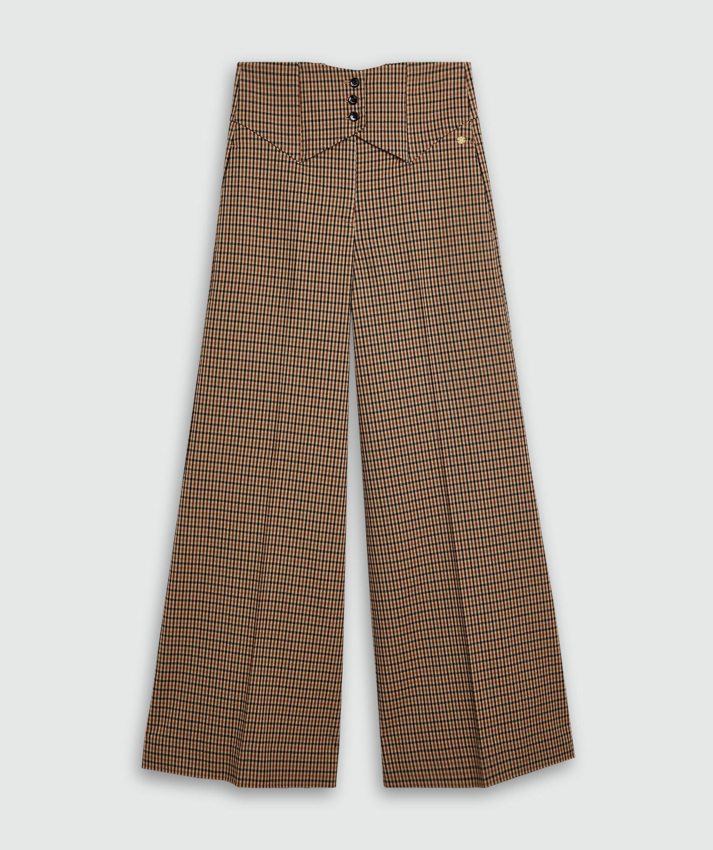 JV-PETRA high waisted wide leg pantalon - brown check
