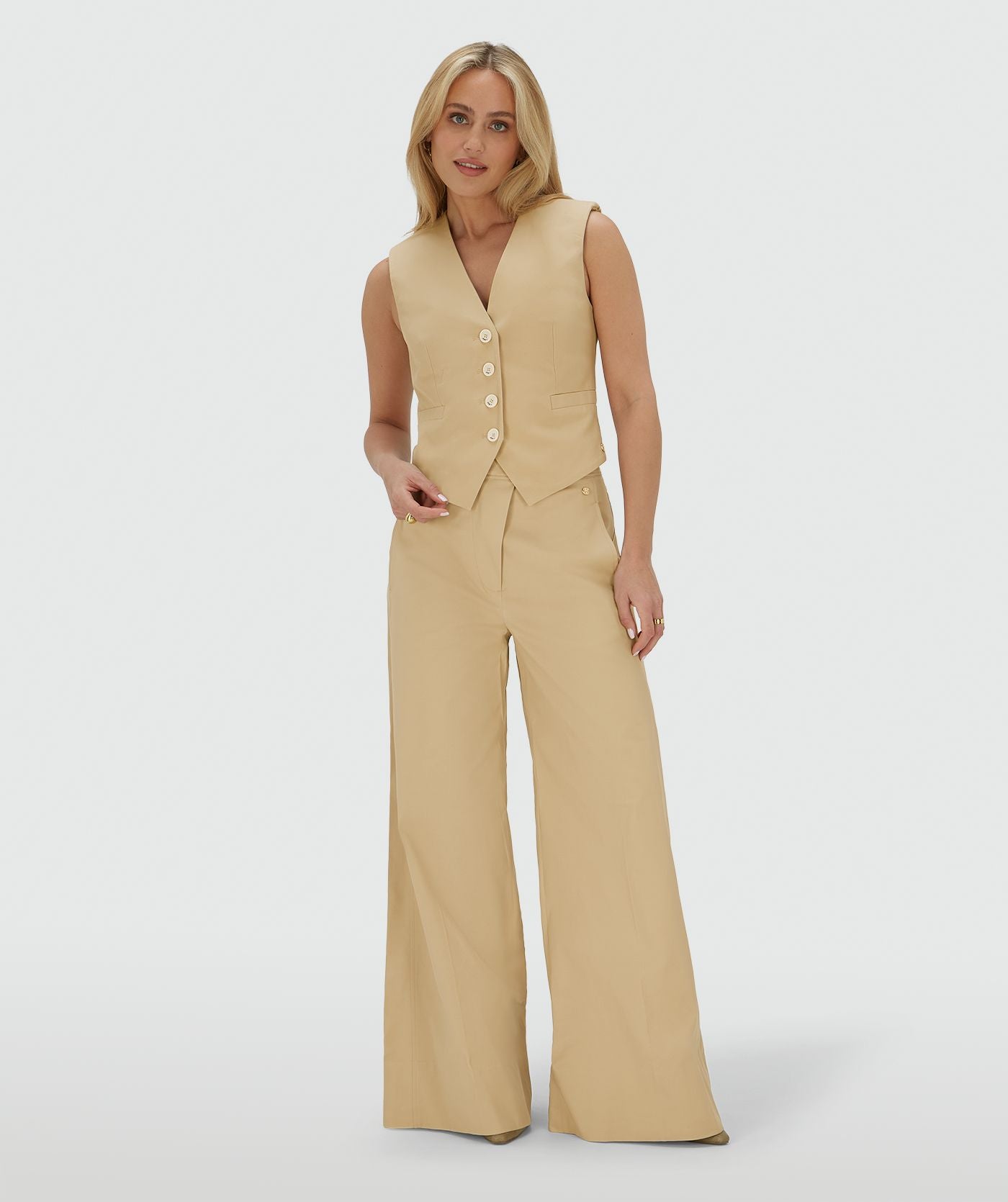 REGINA mid rise wide leg pantalon - light camel