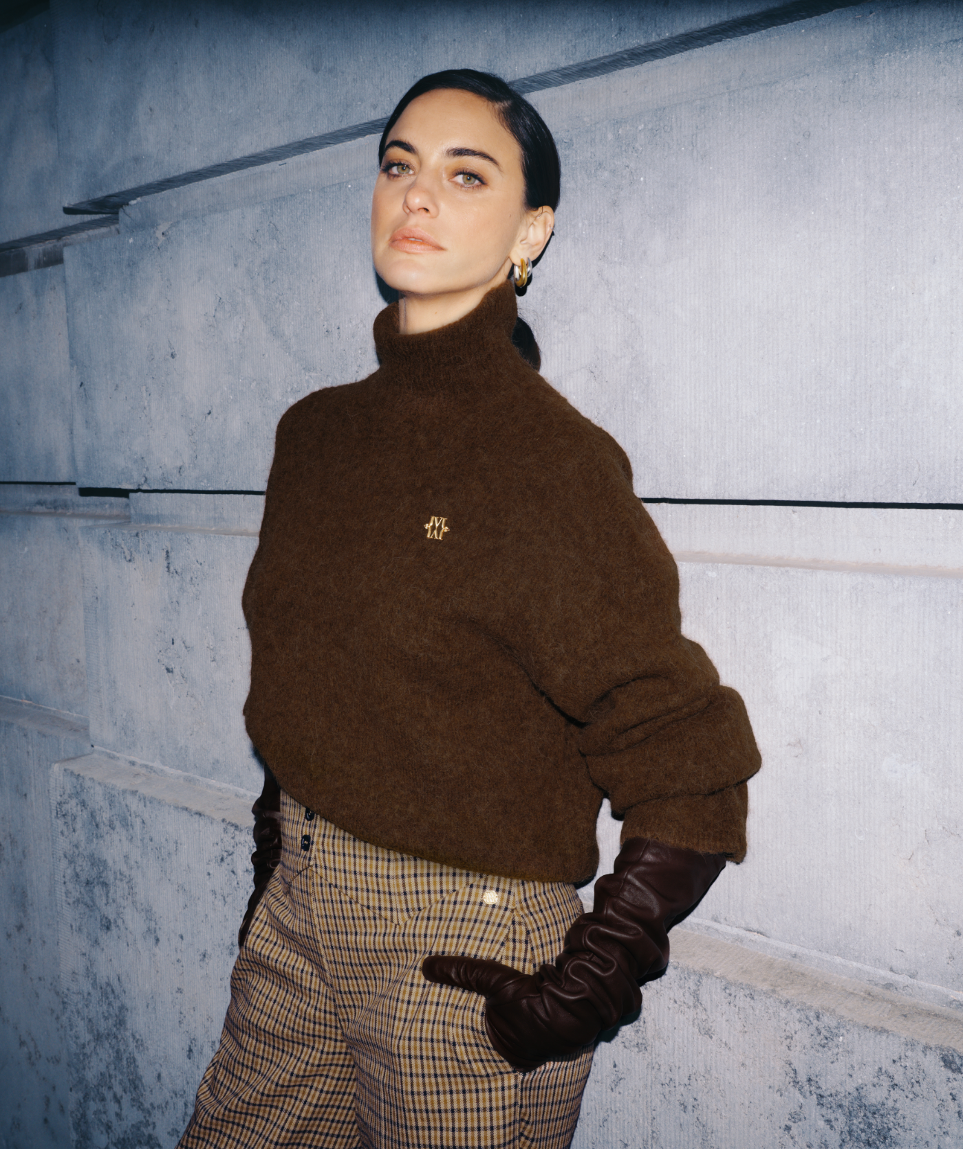 JV-ROELIEN oversized coltrui met wol - dark brown melange