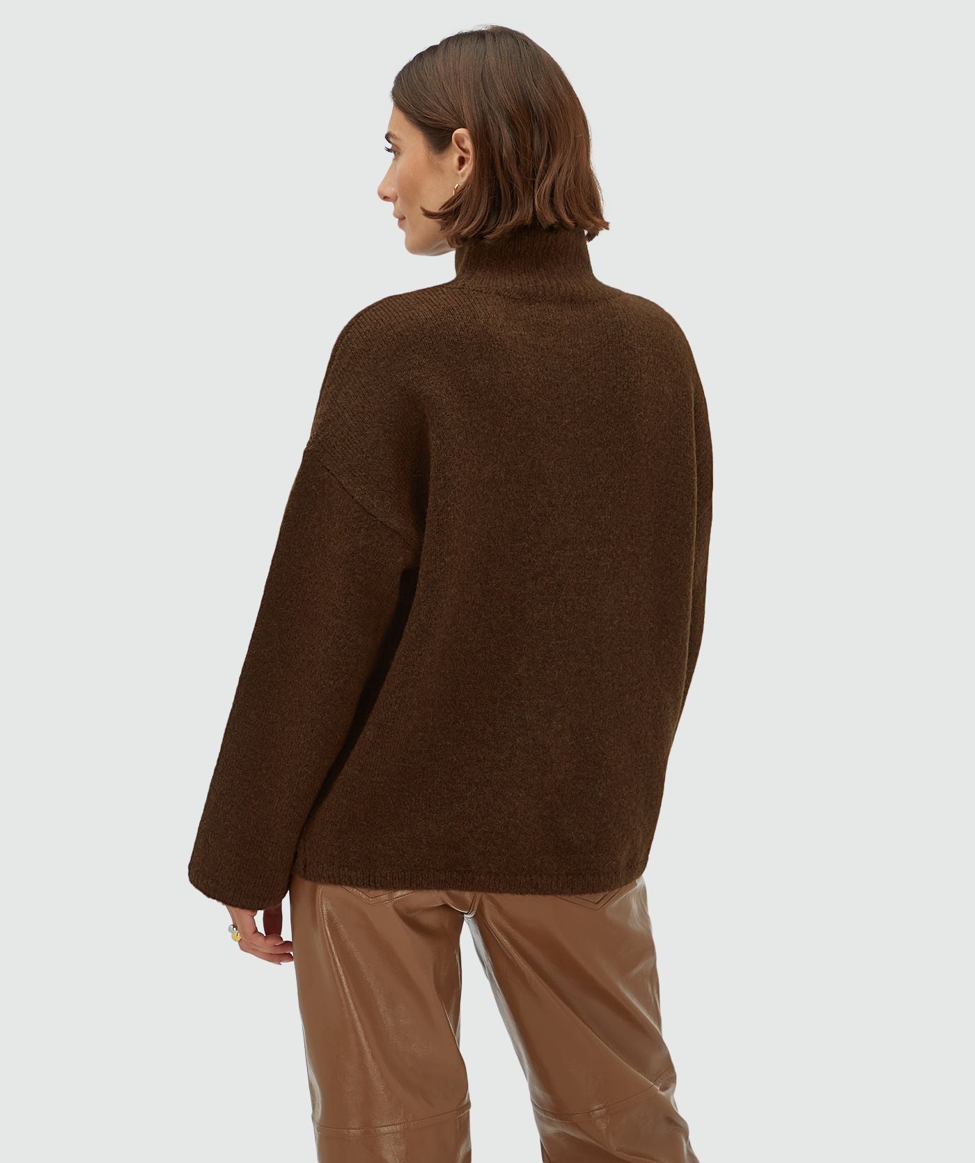 JV-ROELIEN oversized coltrui met wol - dark brown melange