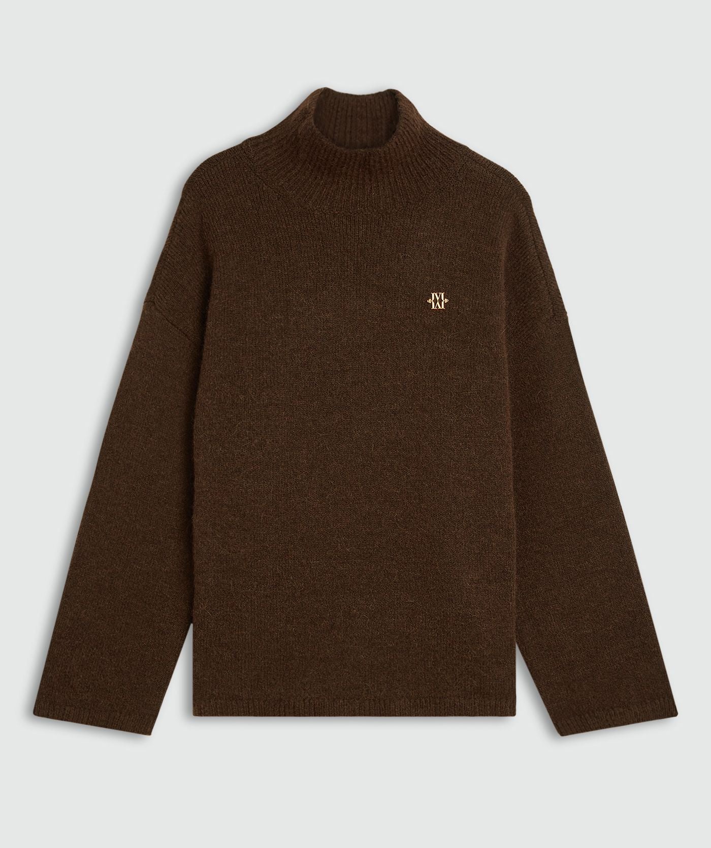 JV-ROELIEN oversized coltrui met wol - dark brown melange