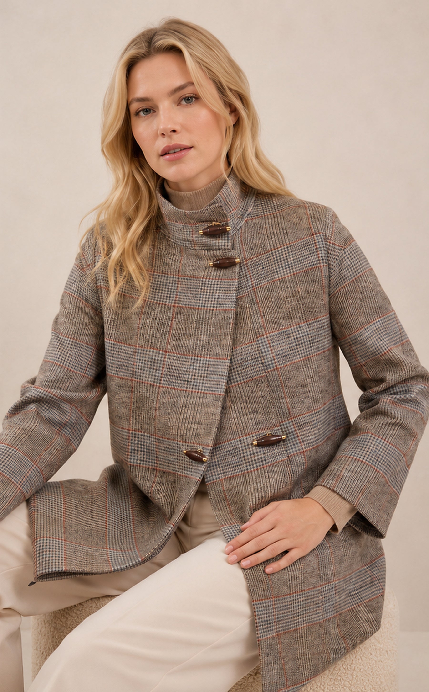 Double Wool Blend Check Coat Camel – Elena Mirò