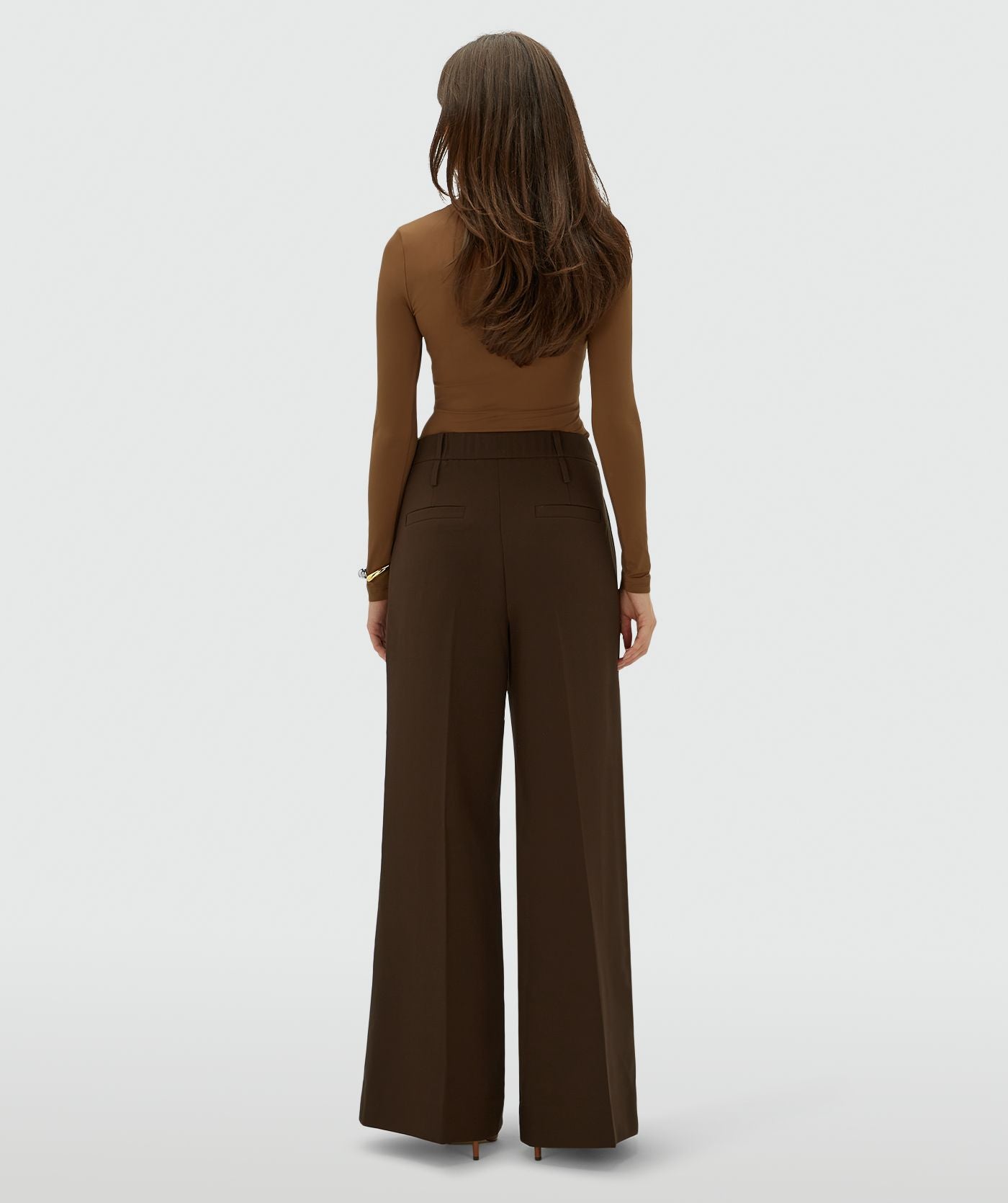Sky High Rise Wide Leg Pantalon - Brown