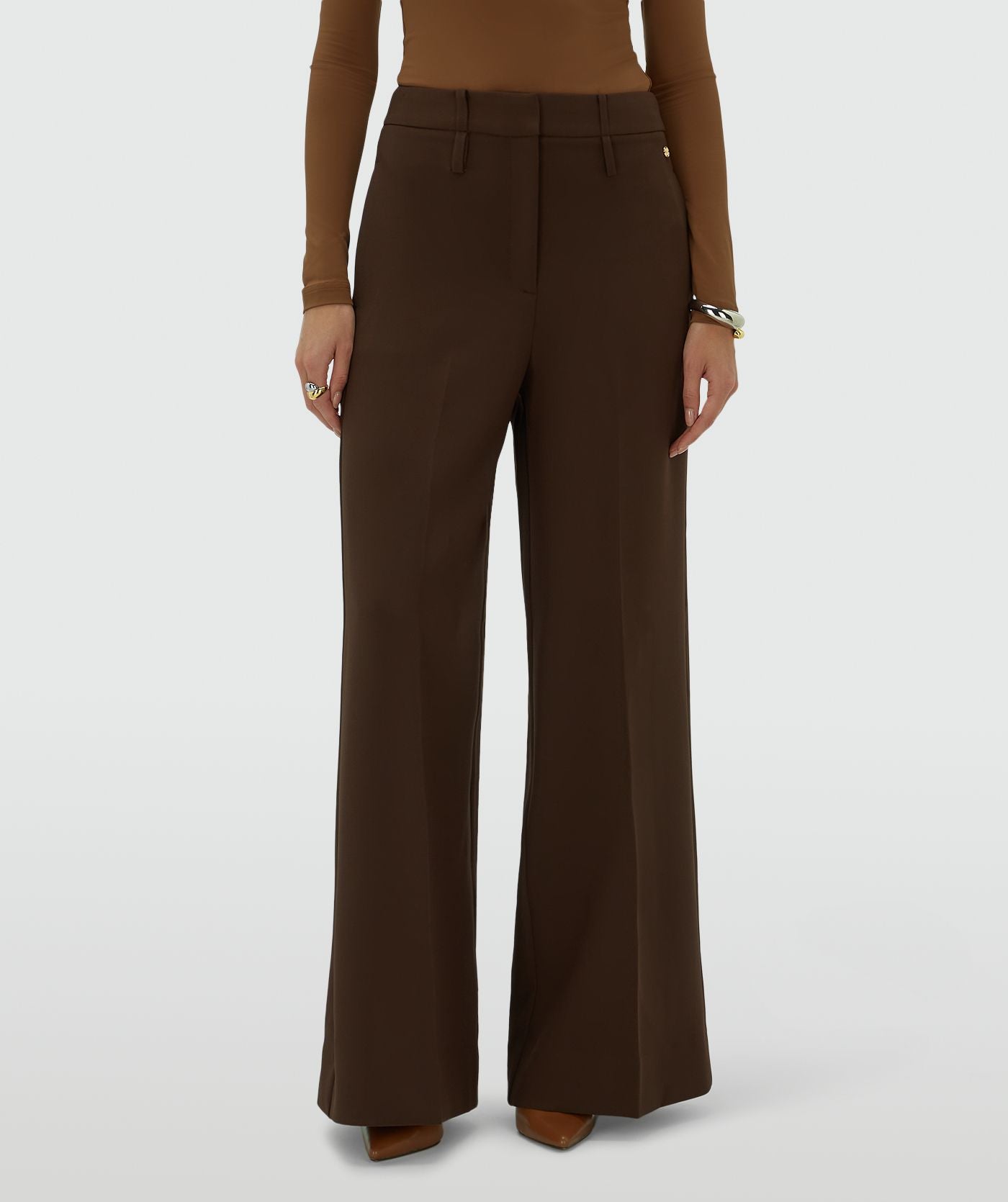 Sky High Rise Wide Leg Pantalon - Brown