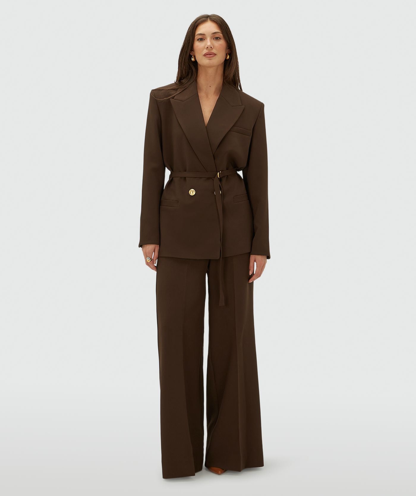 Sky High Rise Wide Leg Pantalon - Brown