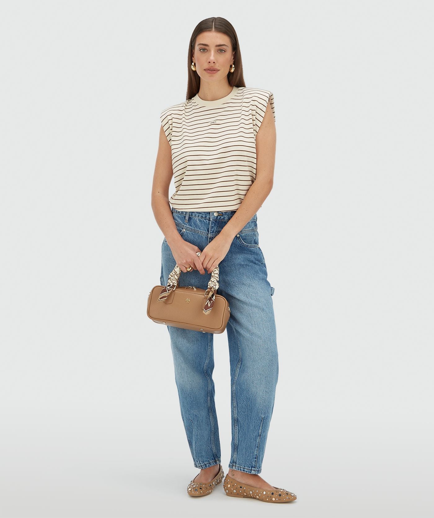 Sue Regular Fit T-shirt met Logo - Crème White Dark Brown