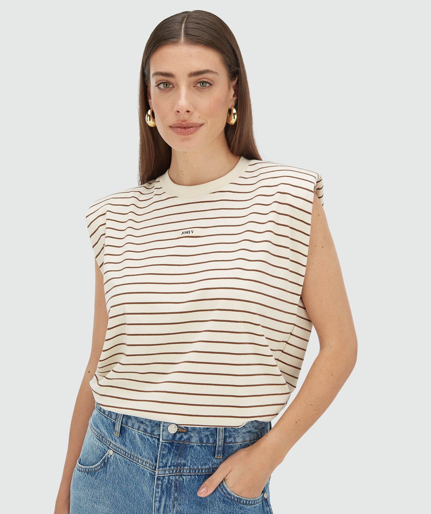 Sue Regular Fit T-shirt met Logo - Crème White Dark Brown