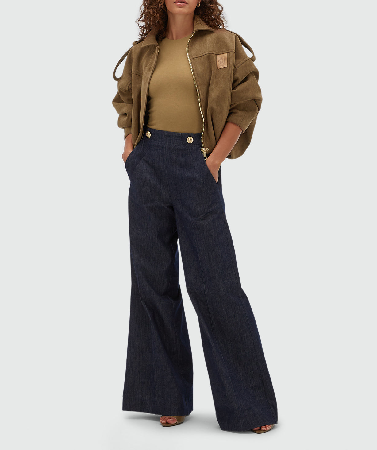 JV-VITO oversized jacket van suedine - dark khaki