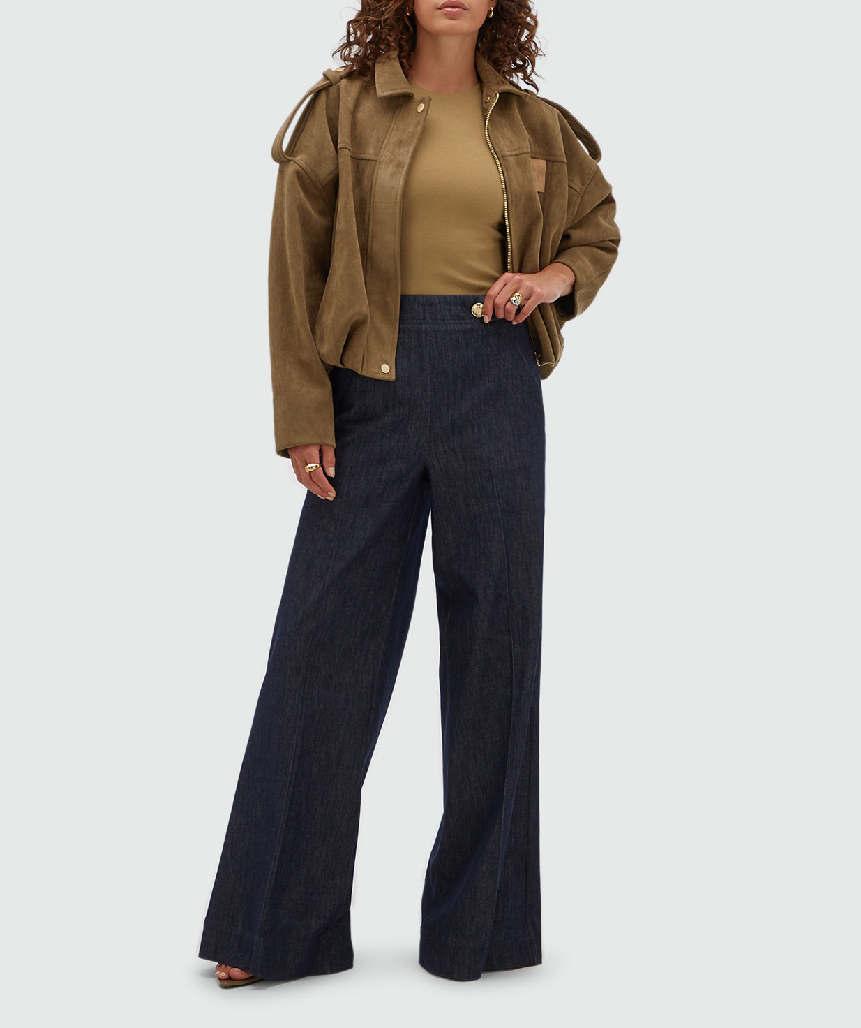 JV-VITO oversized jacket van suedine - dark khaki