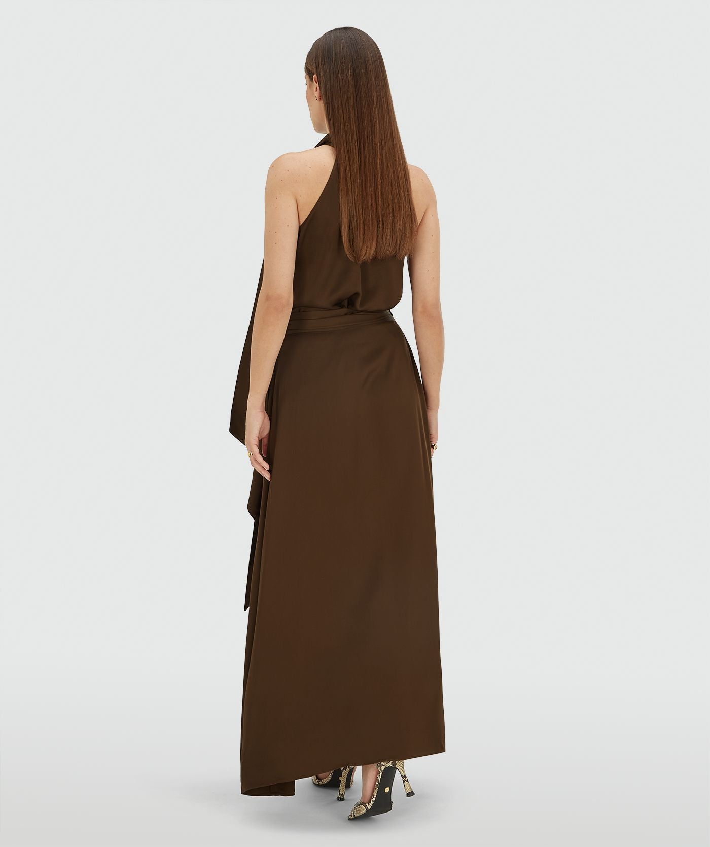 Yamicia overslag maxi rok in satijn look - bruin
