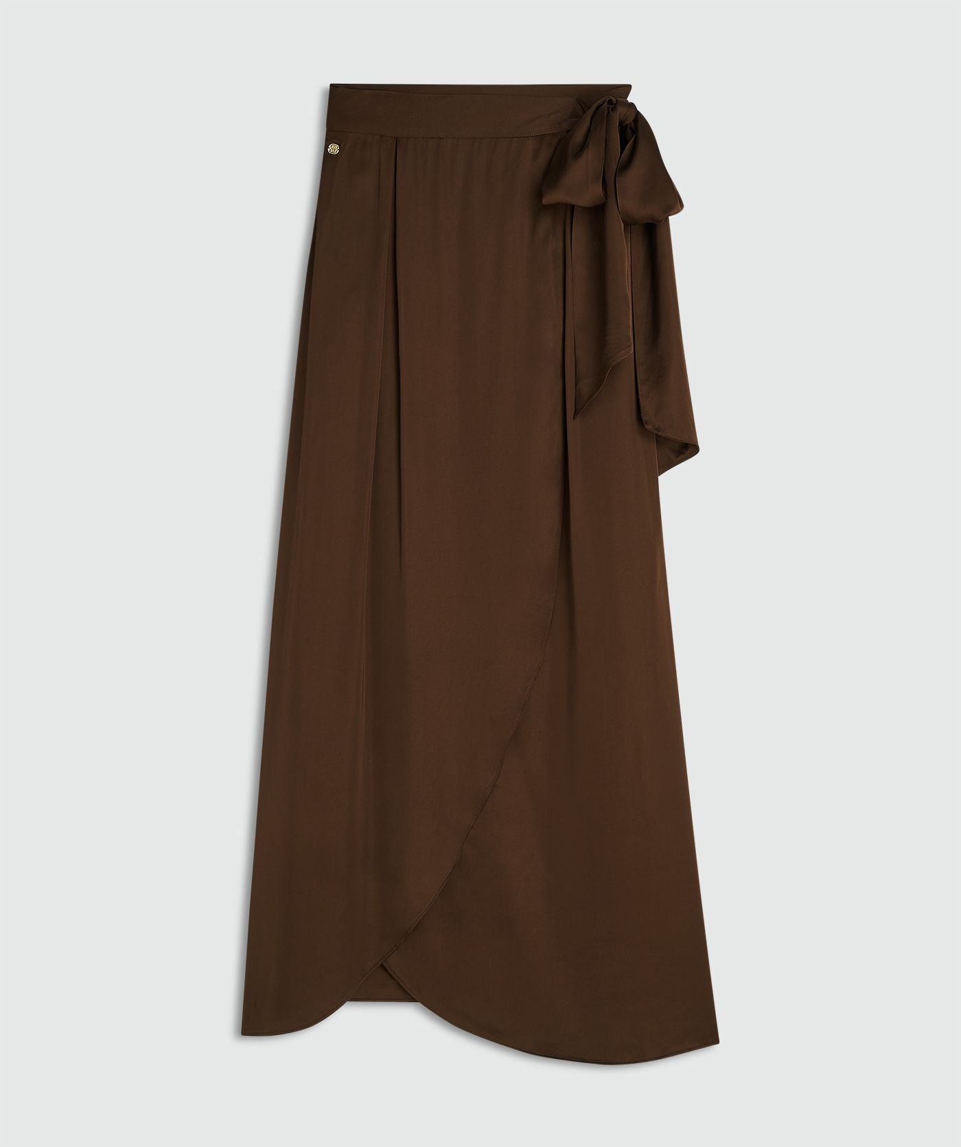 Yamicia overslag maxi rok in satijn look - bruin