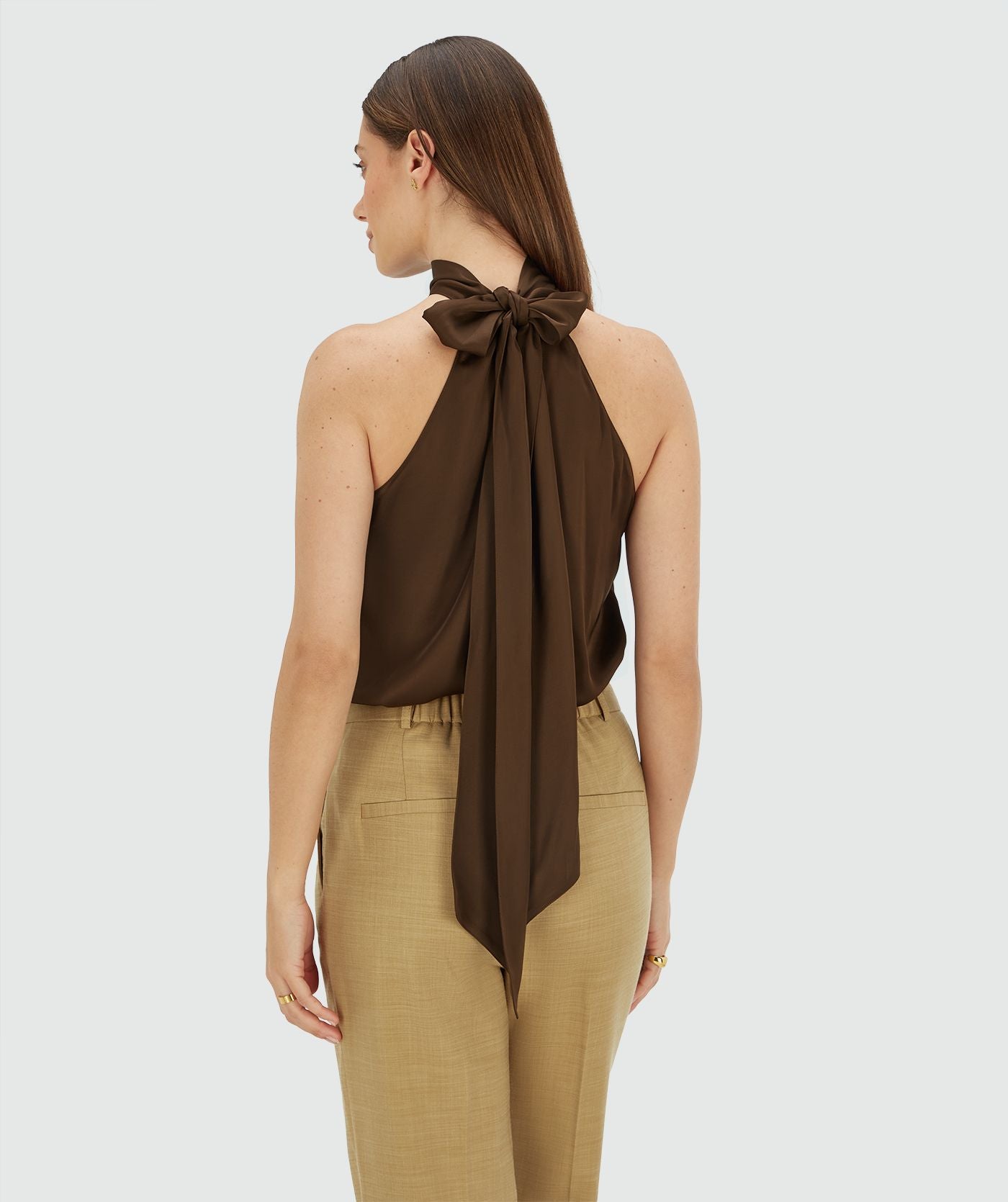 Yaniek loose fit top in satijn look - bruin